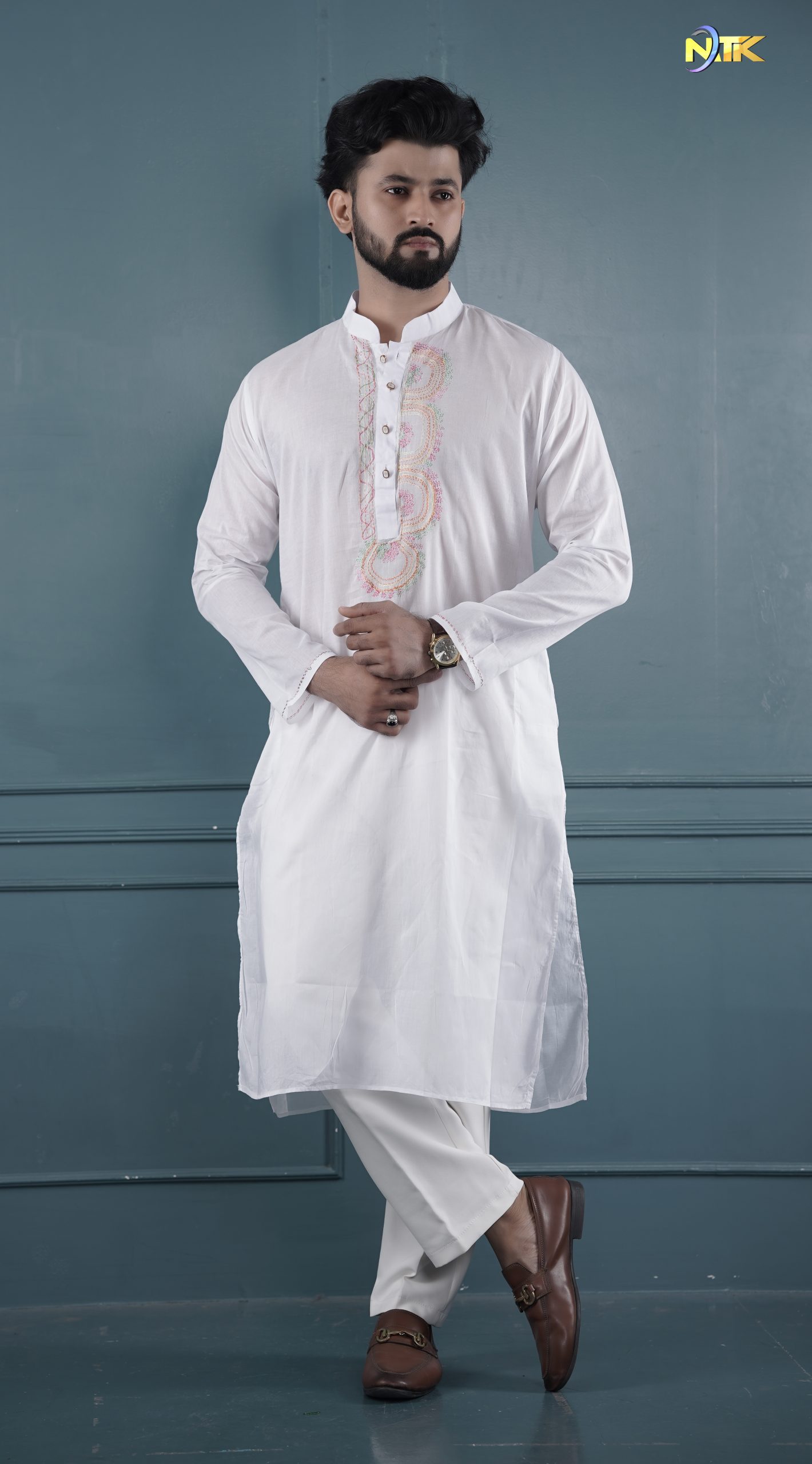 White Color Handwork Indian Cotton Panjabi